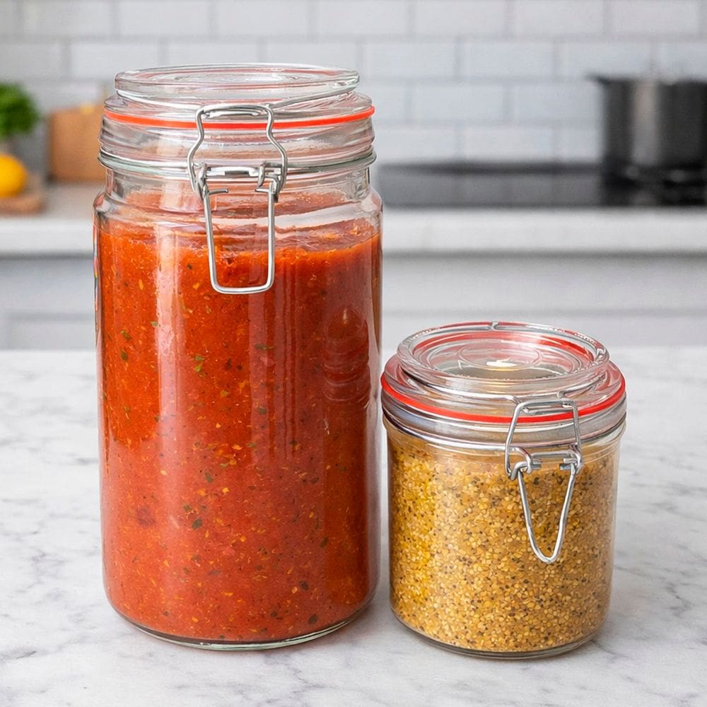 Potes Hermético Mantimentos Vidro Cozinha 1L 300ml Kit 4pçs