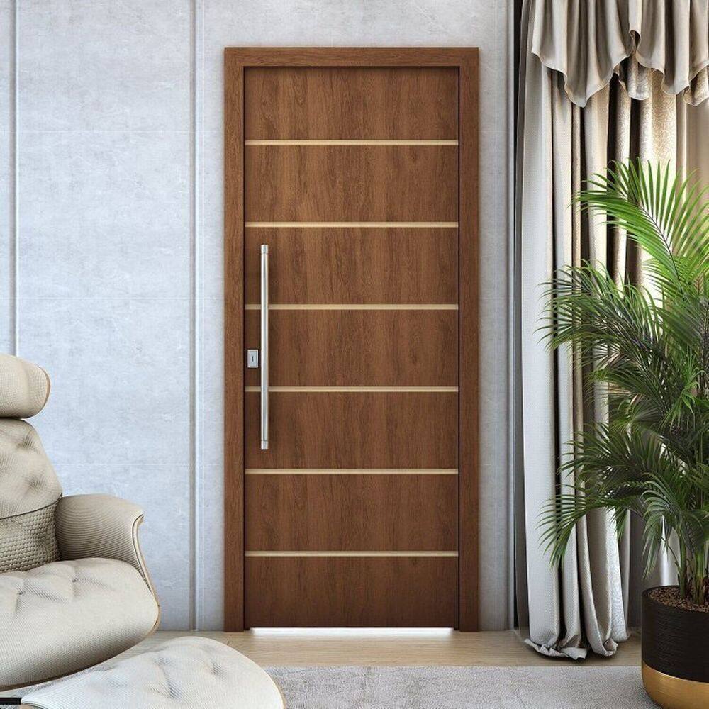 Kit 4 Folhas de Porta de Madeira Frisada 210x80cm Espessura 3,5cm Valuchi Imbuia