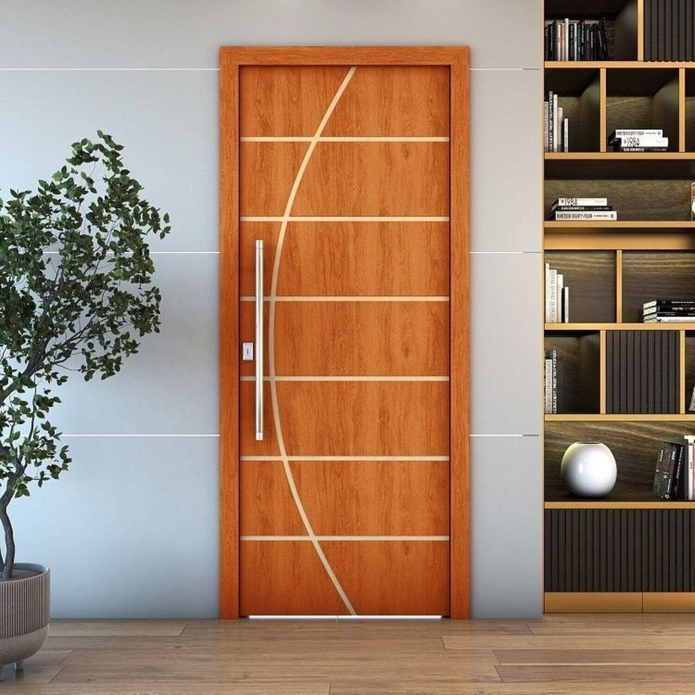 Kit 4 Folhas de Porta de Madeira Frisada 210x70cm Espessura 3,5cm Valuchi Mogno