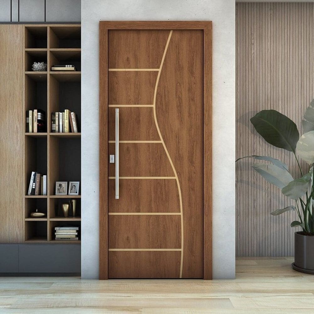 Kit 4 Folhas de Porta de Madeira Frisada 210x70 Espessura 3,5cm Imbuia