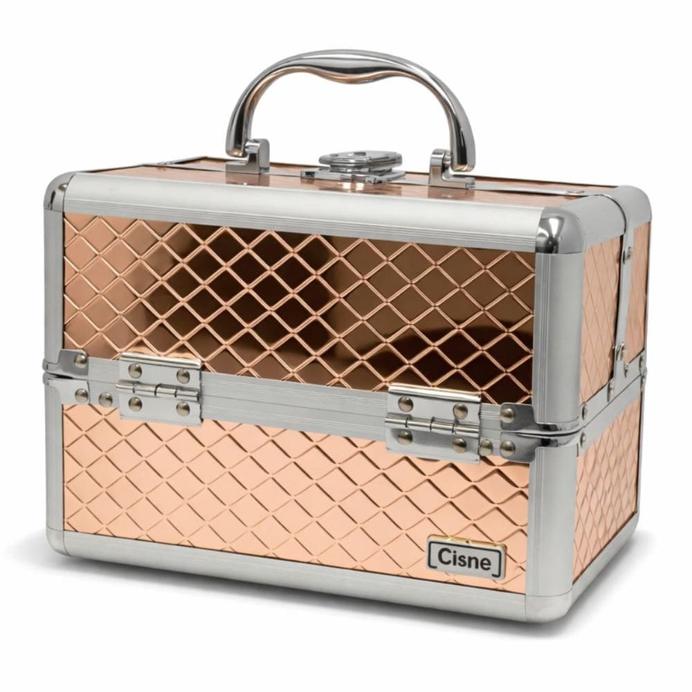 Maleta de Maquiagem Cisne Salmão e Prata com 2 Bandejas Csn-lc5142