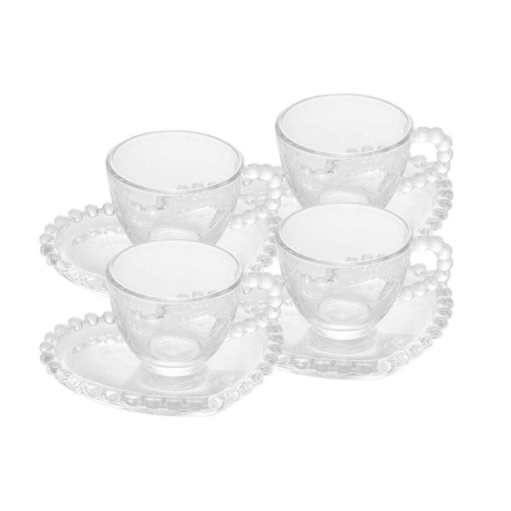 Conjunto 04 Xícaras de Cafezinho de Cristal 85ml com Pires Coração Pearl Wolff