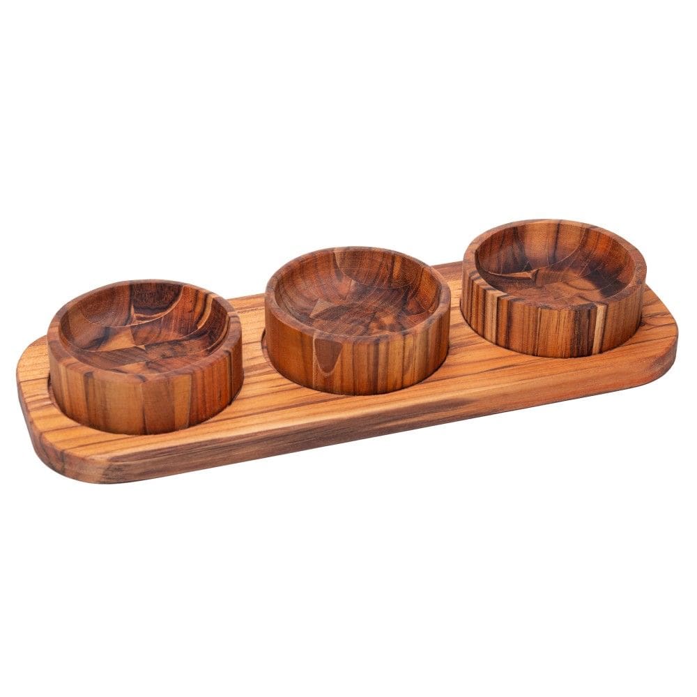 Petisqueiras Madeira Teca com 3 Bowls Wolff