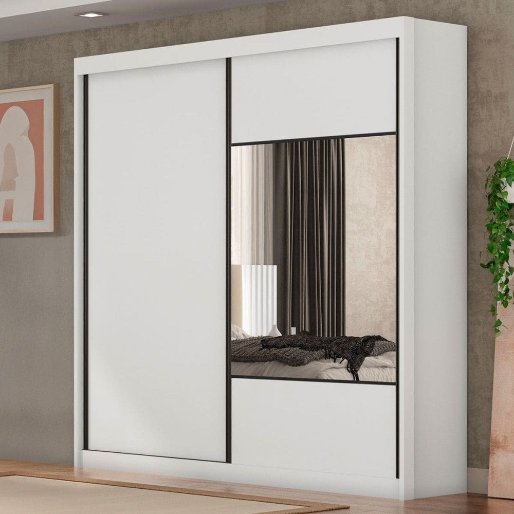 Guarda-Roupa Casal Alpe Devero 2 Portas 8 Gavetas 100% Mdf com Espelho Neve - Pnr Móveis