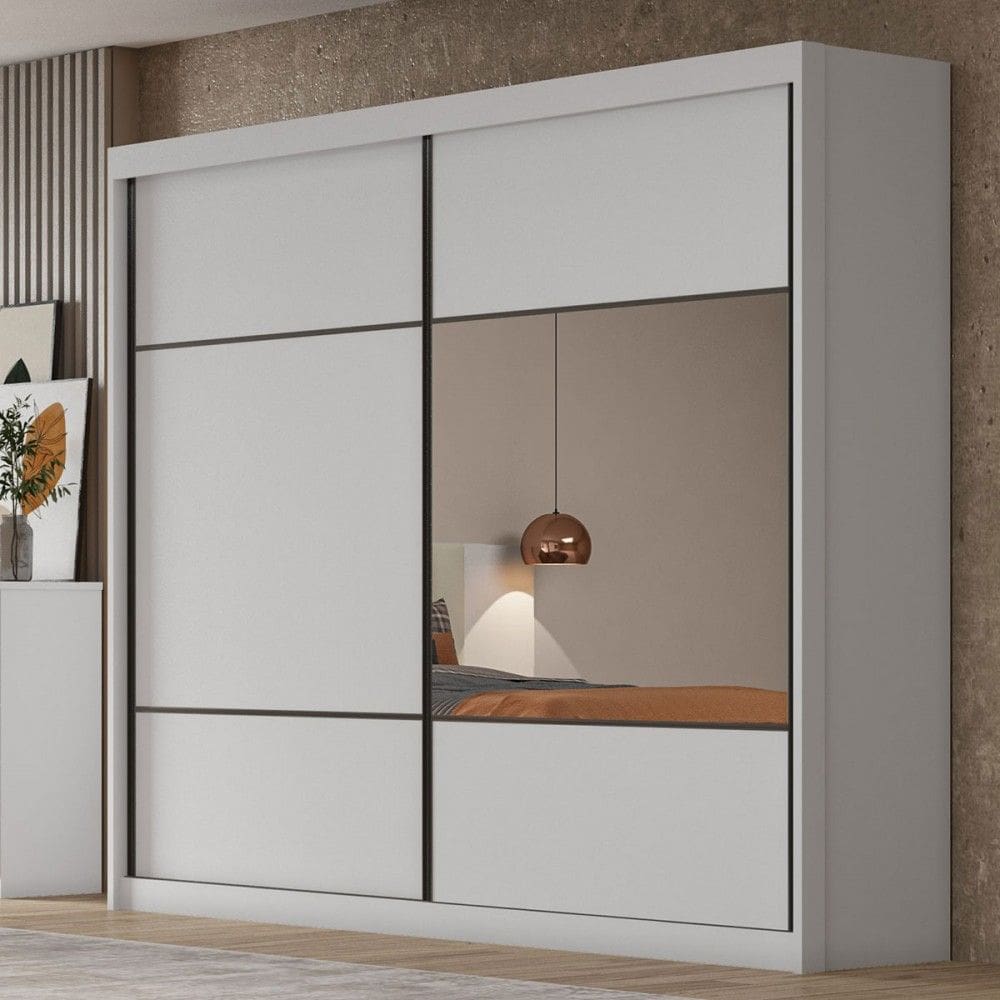 Guarda-Roupa Casal Atlântica 2 Portas 8 Gavetas 100% Mdf com Espelho Neve - Pnr Móveis
