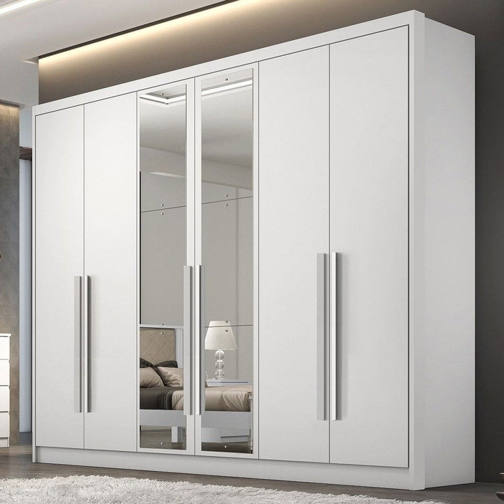 Guarda-Roupa Casal Brest 6 Portas 8 Gavetas 100% Mdf com Espelho Neve - Pnr Móveis