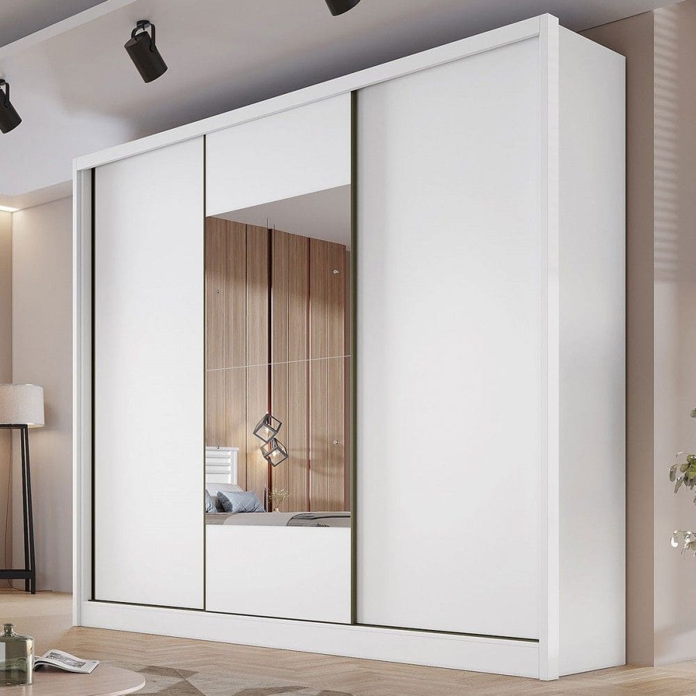 Guarda-Roupa Casal Volano 3 Portas 8 Gavetas 100% Mdf com Espelho Neve - Pnr Móveis