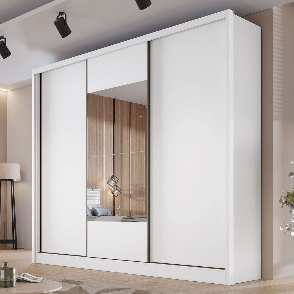 Guarda-Roupa Casal Volano 3 Portas 6 Gavetas 100% Mdf com Espelho Neve - Pnr Móveis