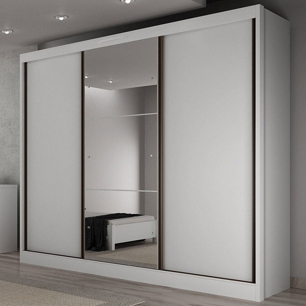 Guarda-Roupa Casal Japão 3 Portas 6 Gavetas 100% Mdf com Espelho Neve - Pnr Móveis