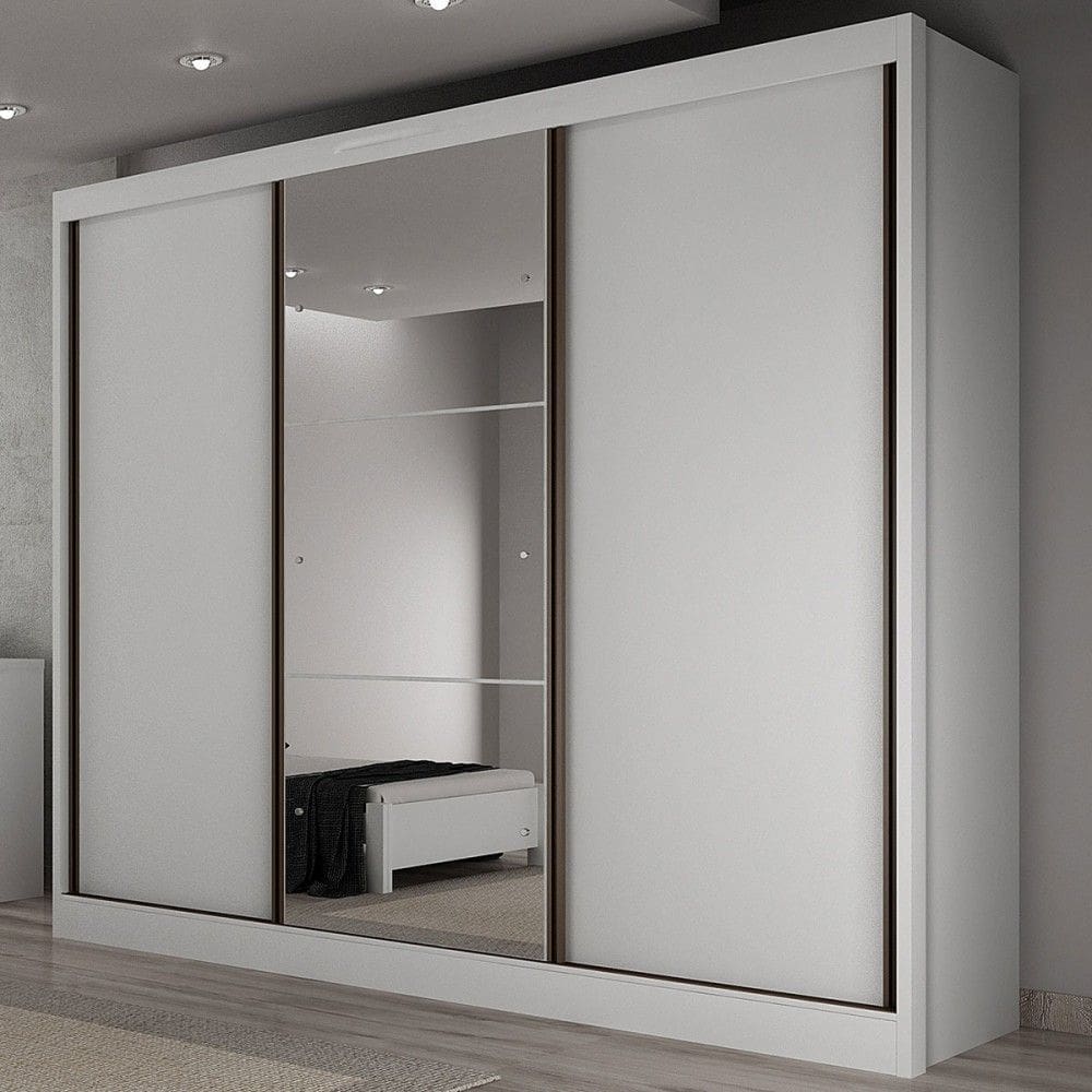 Guarda-Roupa Casal Japão 3 Portas 8 Gavetas 100% Mdf com Espelho Neve - Pnr Móveis
