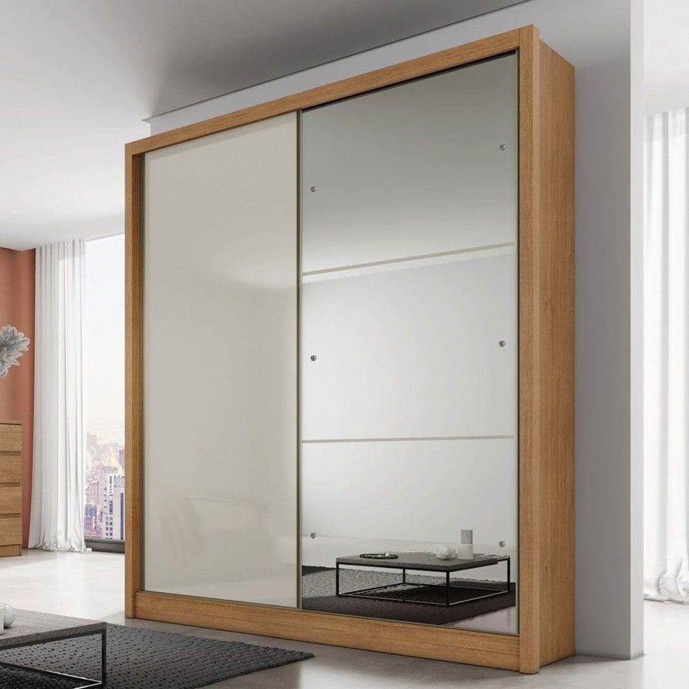 Guarda-Roupa Solteiro Milazzo 2 Portas 3 Gavetas 100% Mdf com Espelho Cumaru/Marrom Claro - Pnr Móveis