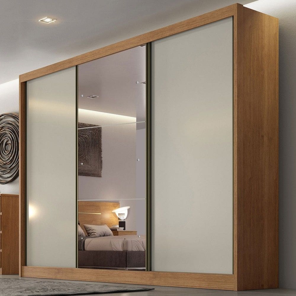 Guarda-Roupa Casal Japão 3 Portas 6 Gavetas 100% Mdf com Espelho Cumaru/Marrom Claro - Pnr Móveis