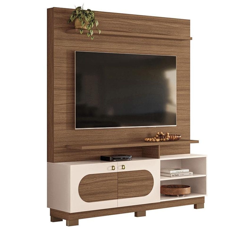 Estante Home Theater Axis Castanho Off White - HB Móveis