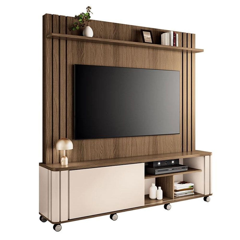 Estante Home Theater Trinus Castanho Off White - HB Móveis