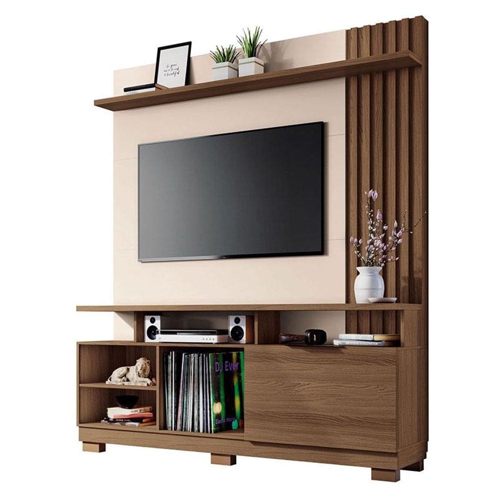 Estante Home Theater Artheo Castanho Off White - HB Móveis