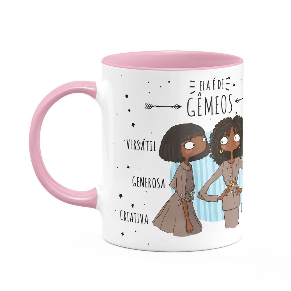 Caneca Signos Cartoon - Ela é de Gêmeos - B-pink - M2