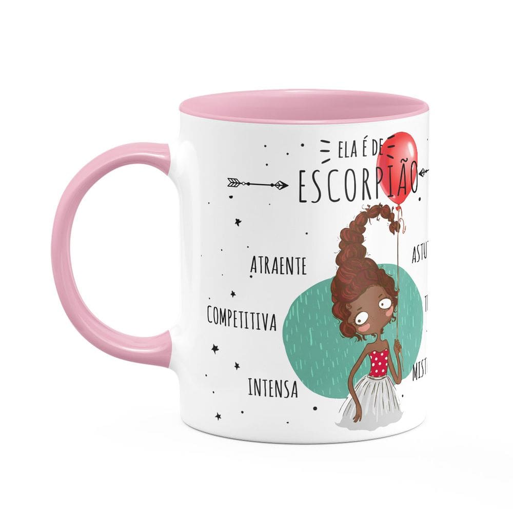 Caneca Signos Cartoon - Ela é de Escorpião - B-pink - M2