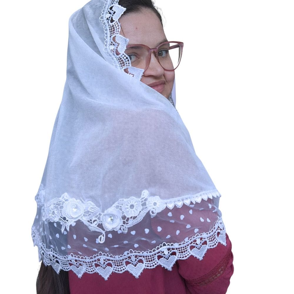 Véu CCB Tule Poá Coração  Aplicação Strass