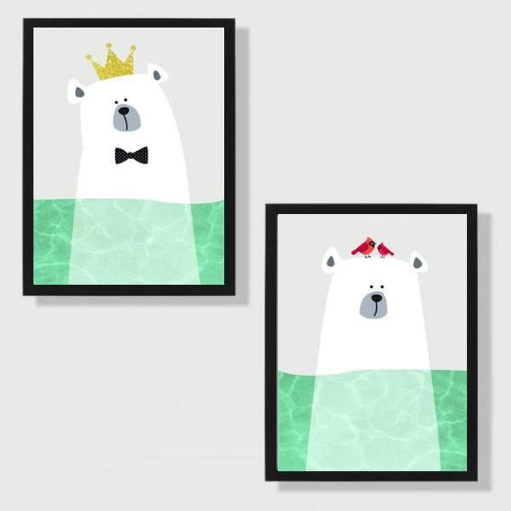 Kit 2 Quadros Sea Bear 45X34Cm - Com Vidro Moldura Preta