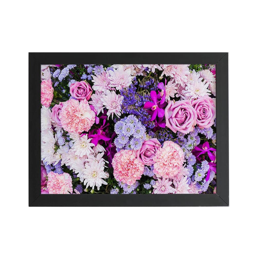 Quadro Flores Em Tons De Roxo E Lilás Moldura Preta 60X40Cm