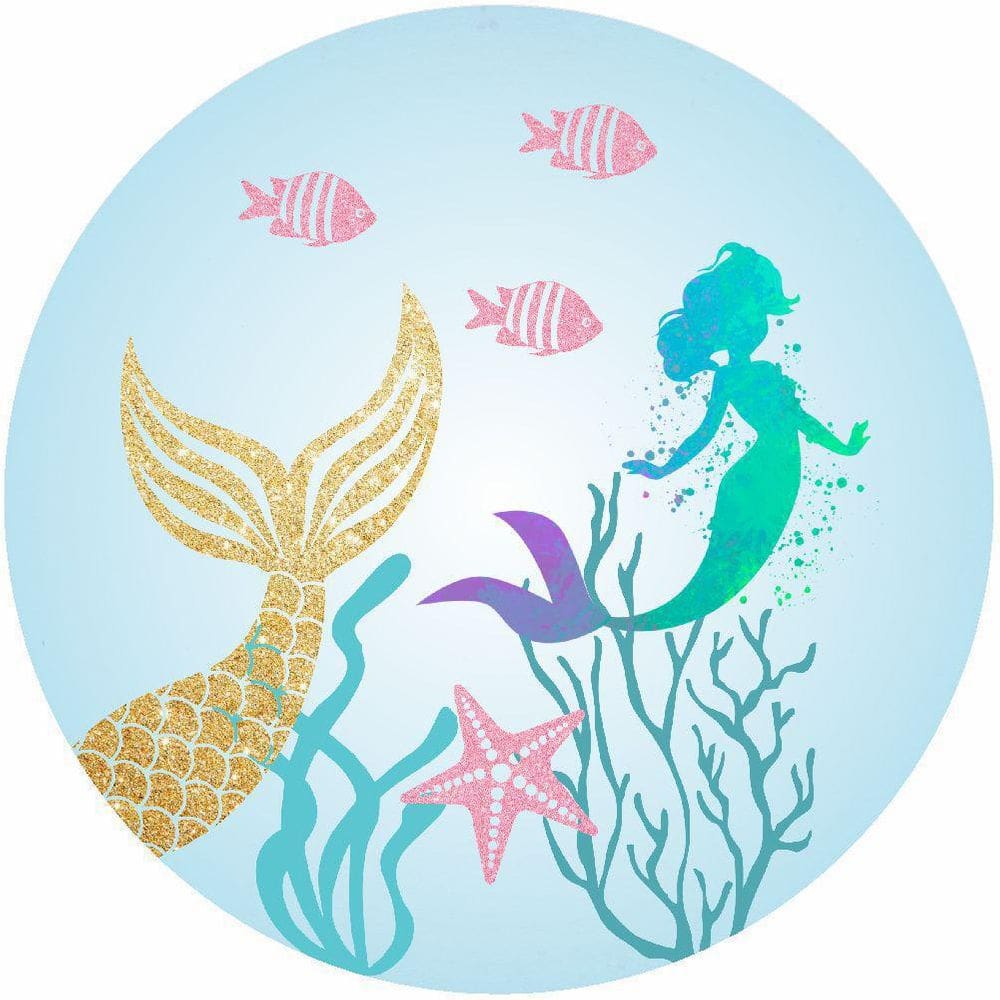 Painel Redondo De Festa Sereias Aquarela E Glitter 150X150
