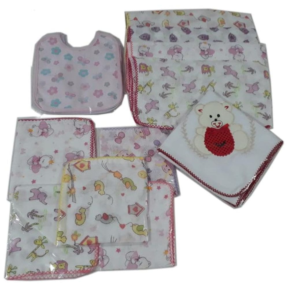Kit 25 Fraldas 1 Cueiro Bordado 3 Babador Meniina