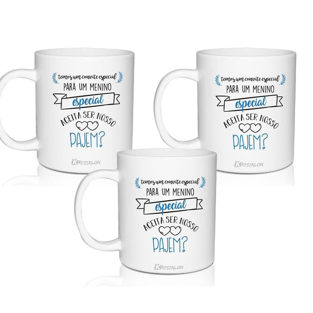 Kit 3 Canecas Convite Personalizadas Pajem Convite Especial
