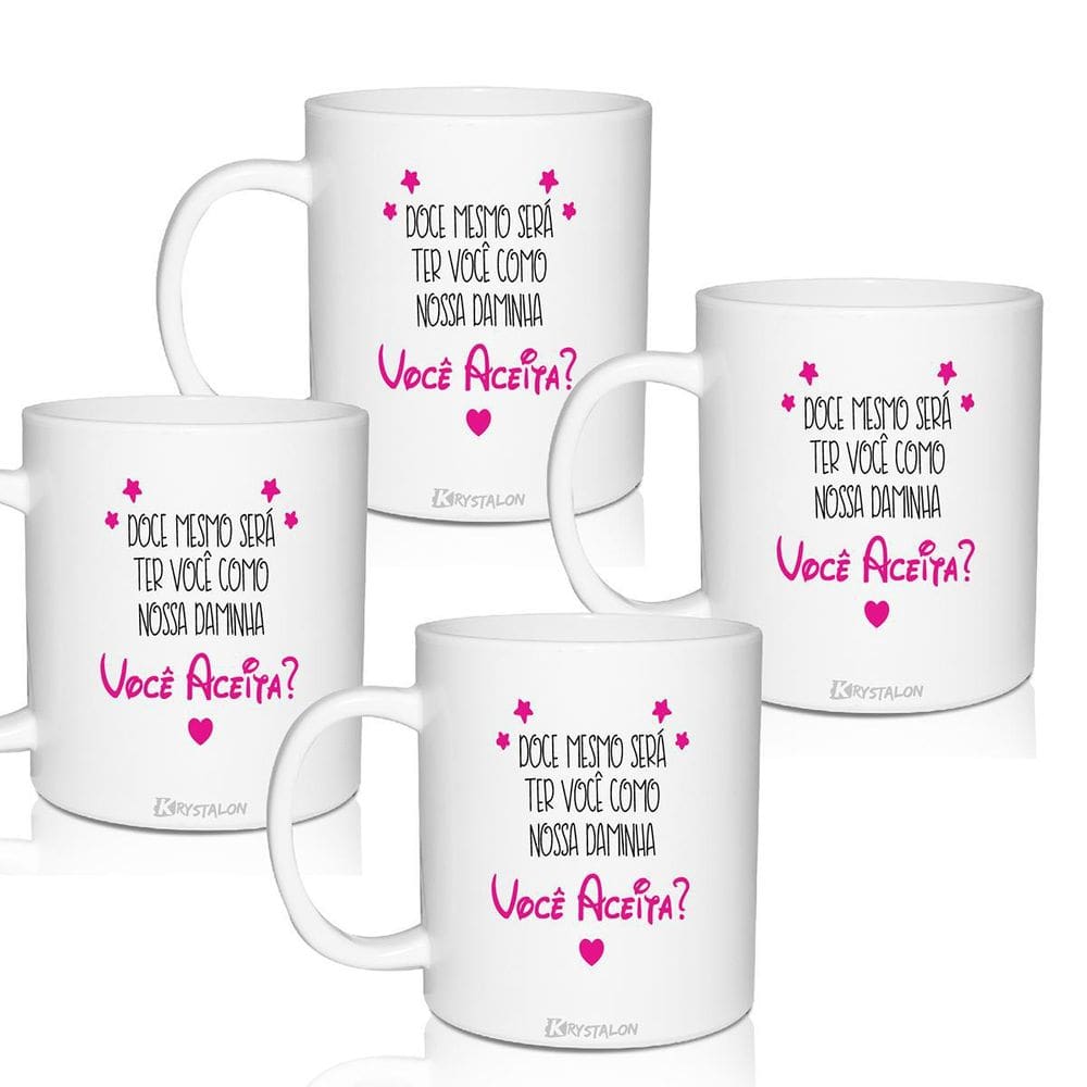 Kit 4 Canecas Convite Personalizadas Daminhas