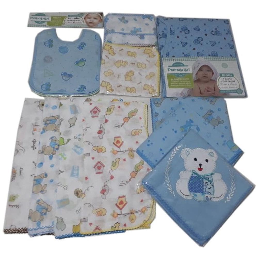 Kit 8 Fraldas 1 Toalha Banho 3 Cueiros 3 babador Menino
