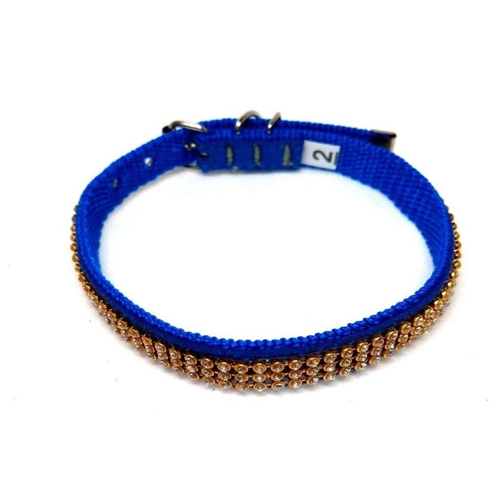 Coleira camurça com strass azul tamanho nº. 02