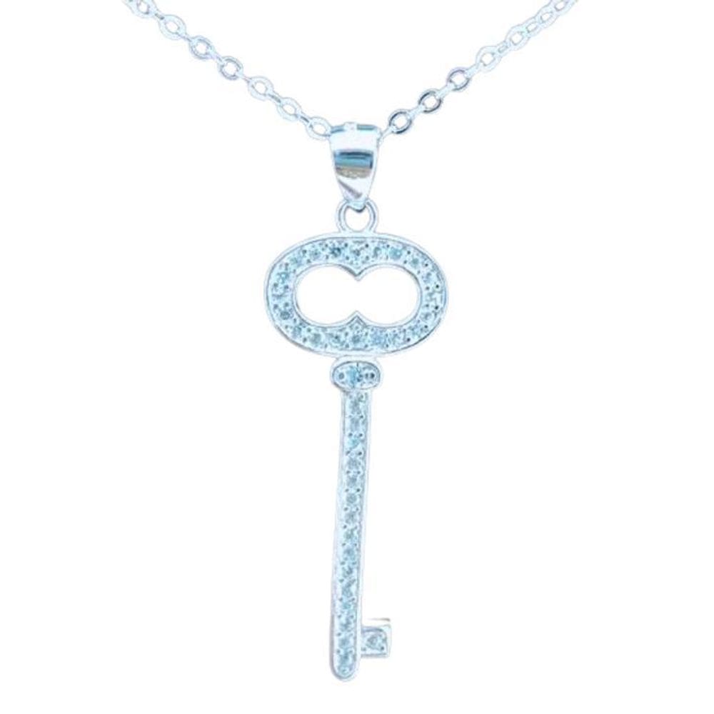 Colar Prata Com Pingente Chave Cravejado Zircônia