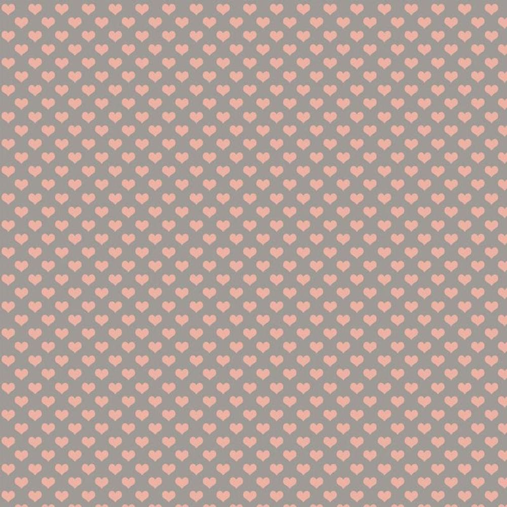 Papel De Parede Adesivo Decorativo Cinza Com Corações Rosa