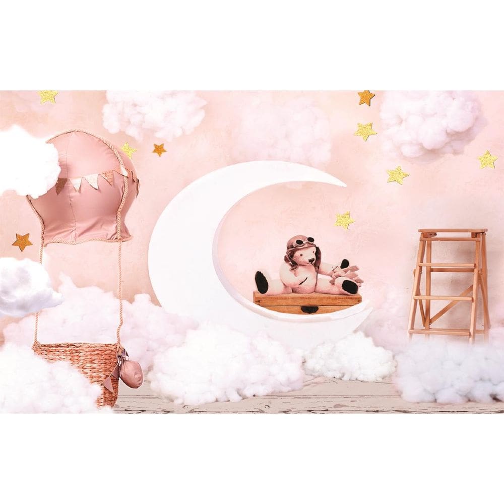 Fundo Fotográfico Em Tecido Ursinho Na Lua  2,60 X 1,50