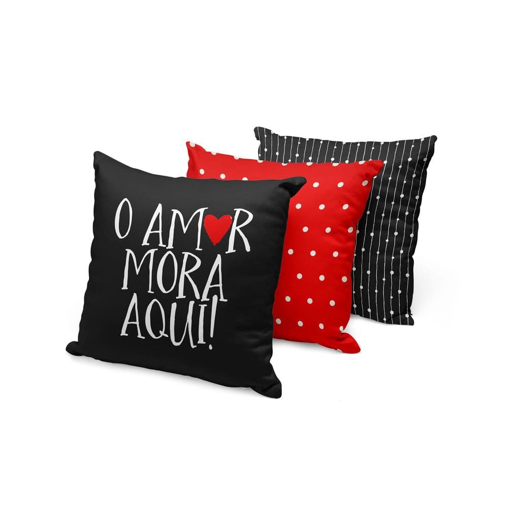 Kit 3 Capas De Almofadas Amor Mora Preto E Vermelho 40X40