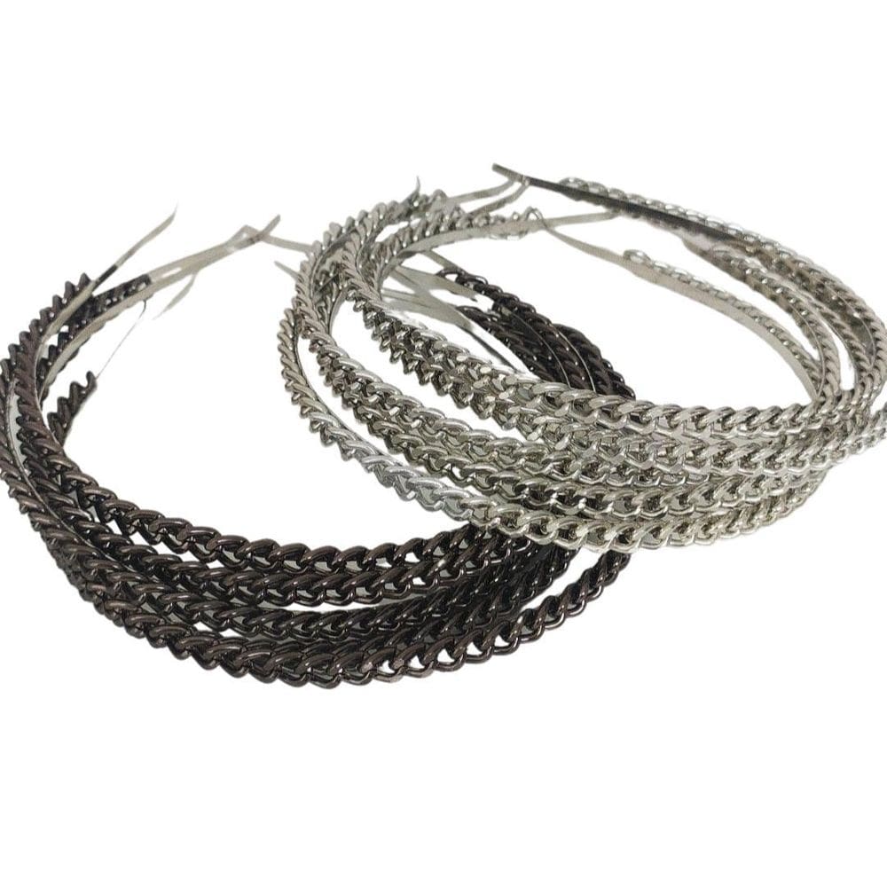 Tiara Corrente Elos Prata E Ródio Negro 7 Mm 5 Un De Cada