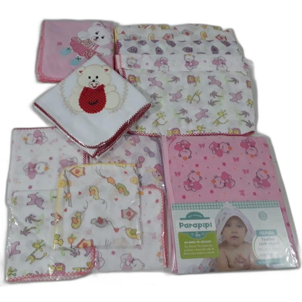 Kit 2 Cueiro Bordado 15 Fraldas 1 Toalha Banho Menina