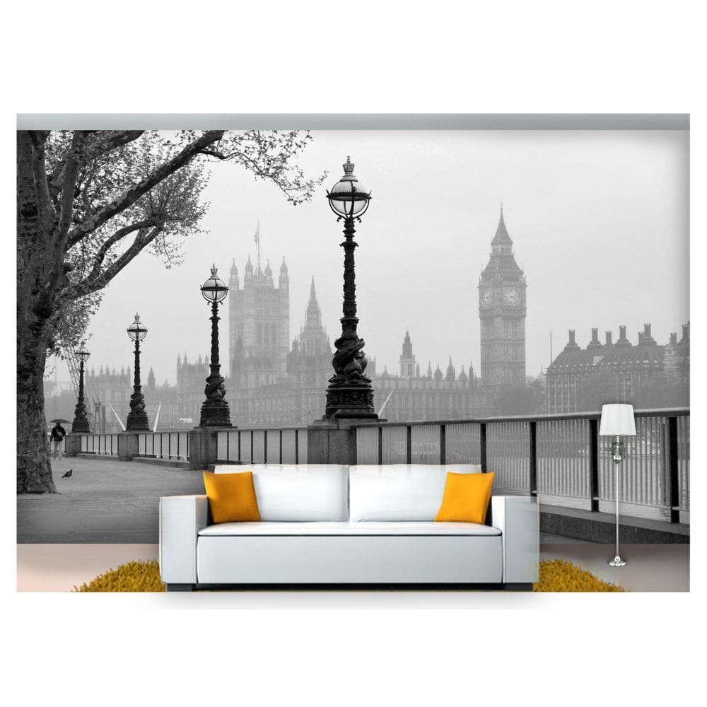 Papel De Parede Praça Londres Preto Branco 3D Ncd160