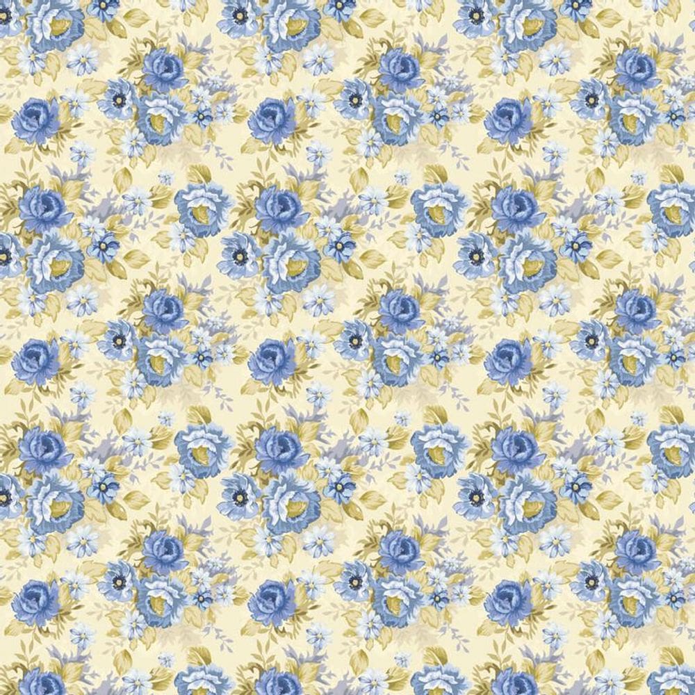Papel Parede Floral Flores Azul E Amarelo Quarto Casal Sala