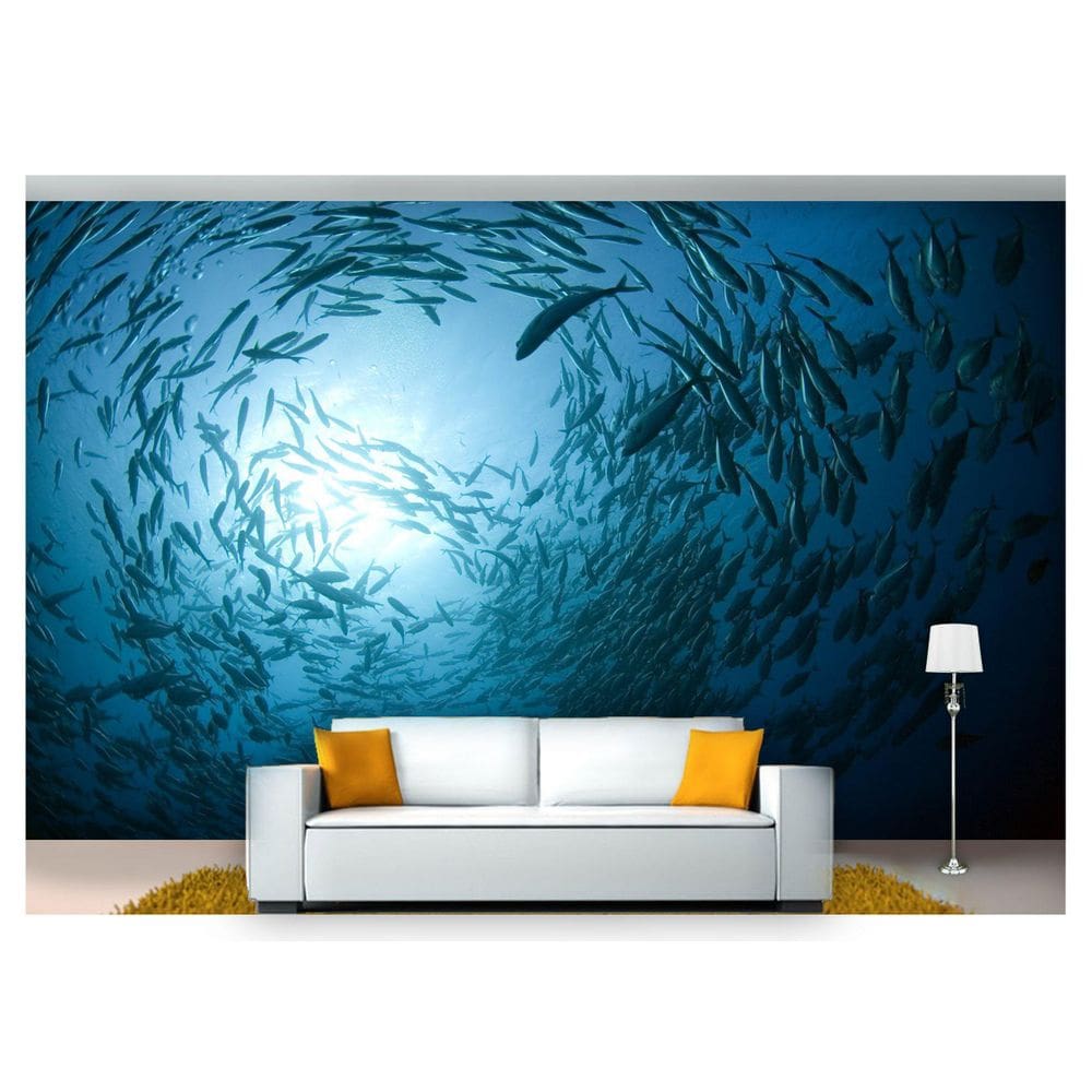 Papel De Parede Animais Cardume Oceano 3D Anm179