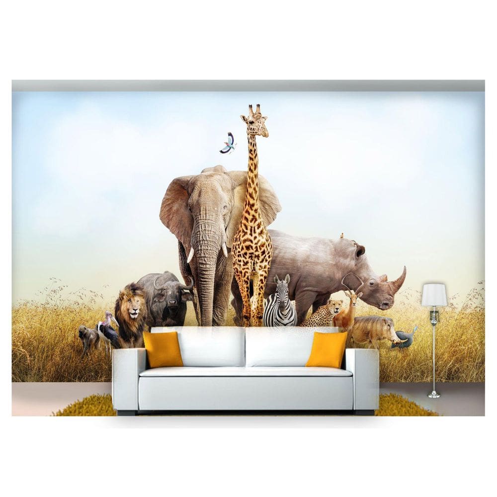 Papel De Parede Elefante Leão Girafa Zebra  Anm241