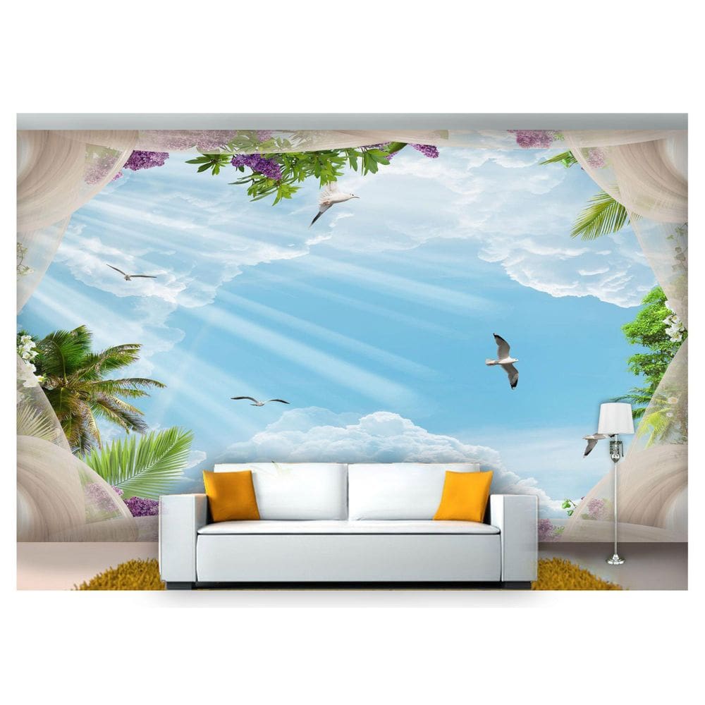 Papel De Parede Paisagem Digital Céu Pássaros  Dah19