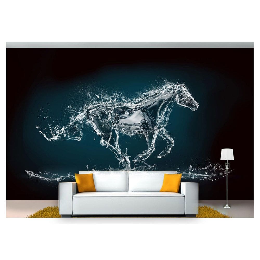 Papel De Parede Cavalo Correndo Água Arte 3D Anm101