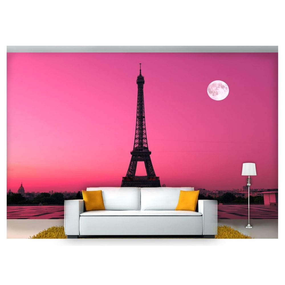 Papel De Parede Paris Torre Eiffel Céu Lua 3D Ncd150