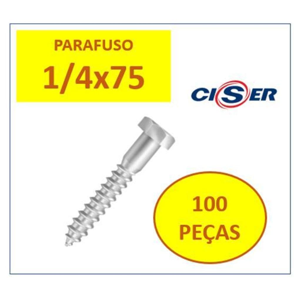 50 Pçs Parafuso 1/4X75 Sextavado Soberba Zincado Ciser