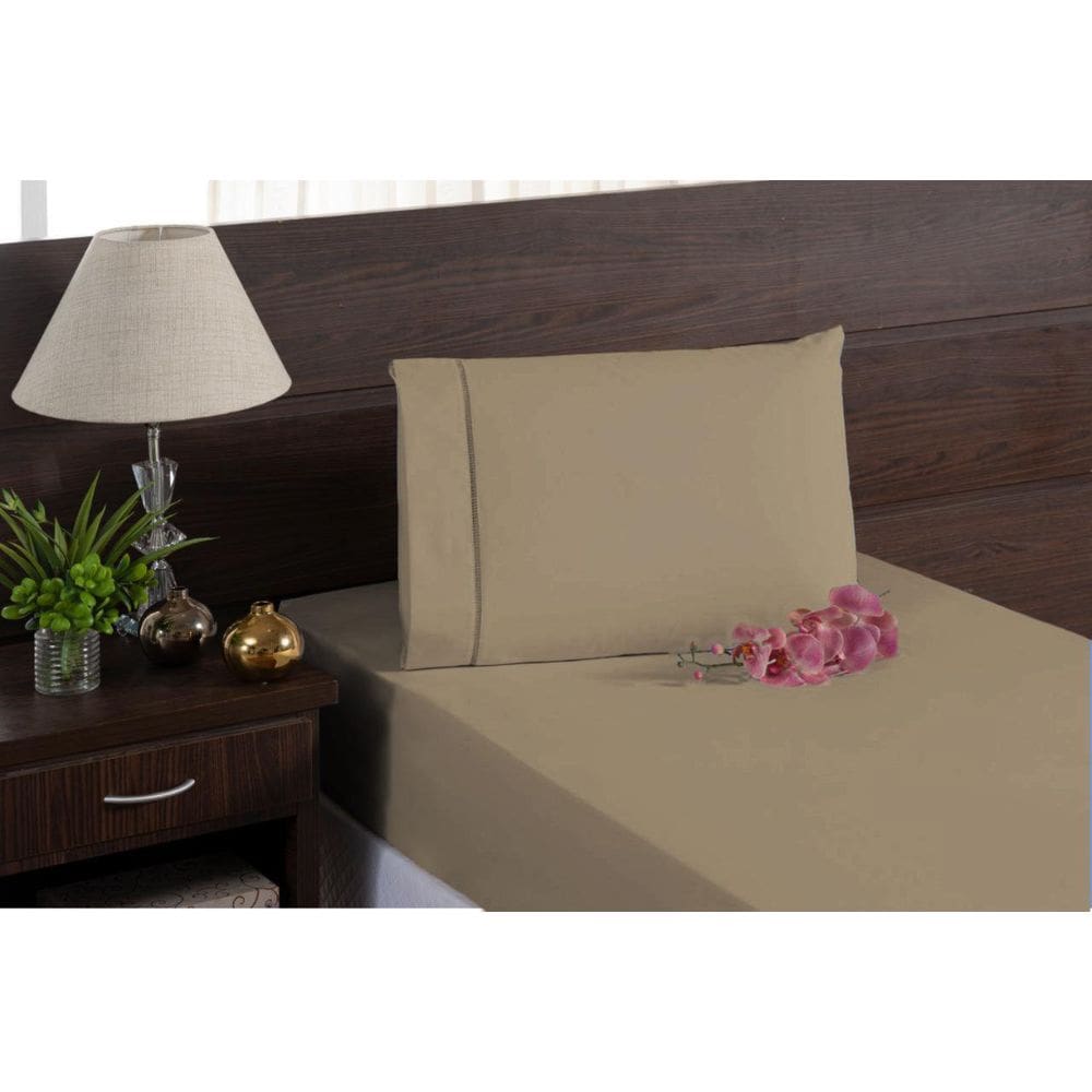 Jogo Cama Solteiro Ponto Palito Branco 400 Fios 2 Peças Bege