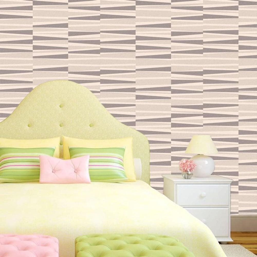 Papel De Parede Geométrico Marrom E Bege Autocolante Lavável