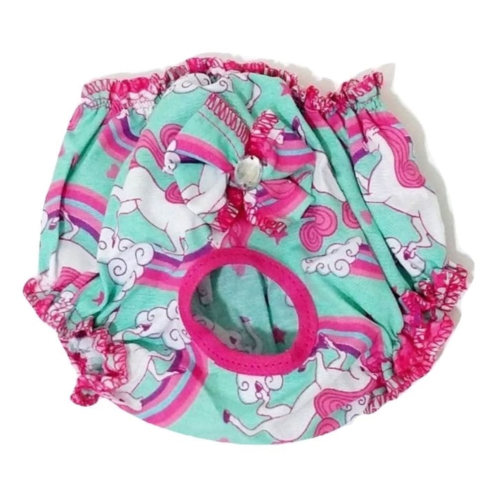 Calcinha de Tecido lacinho estampa unicórnio verde tamanho G