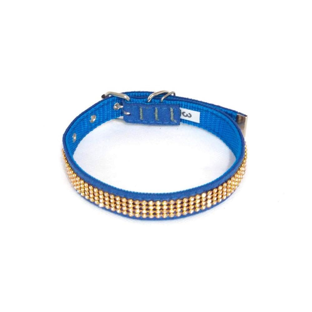 Coleira camurça com strass azul tamanho nº. 03