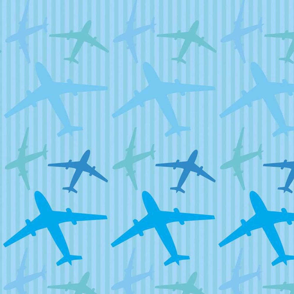 Papel De Parede Azul Aviões E Listra Autocolante Sala Quarto