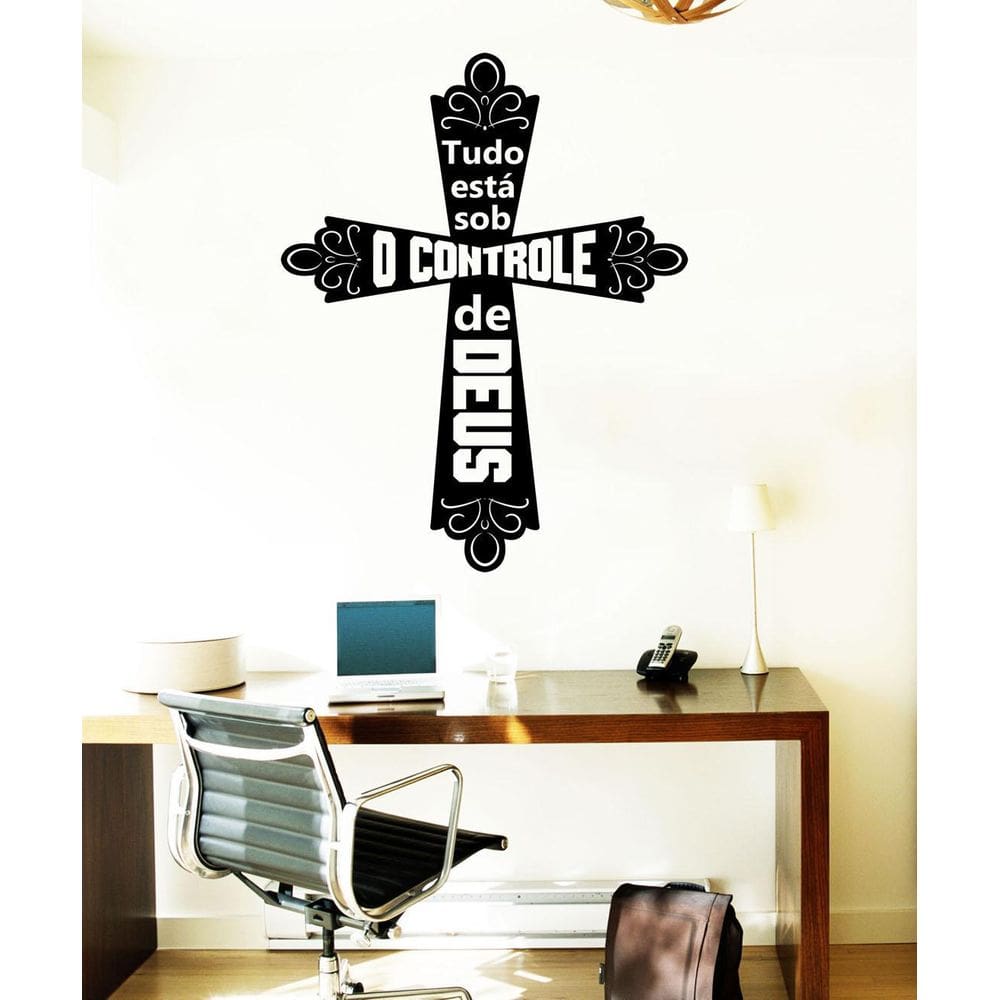 Adesivo Decorativo de Parede Frase na Cruz Controle de Deus